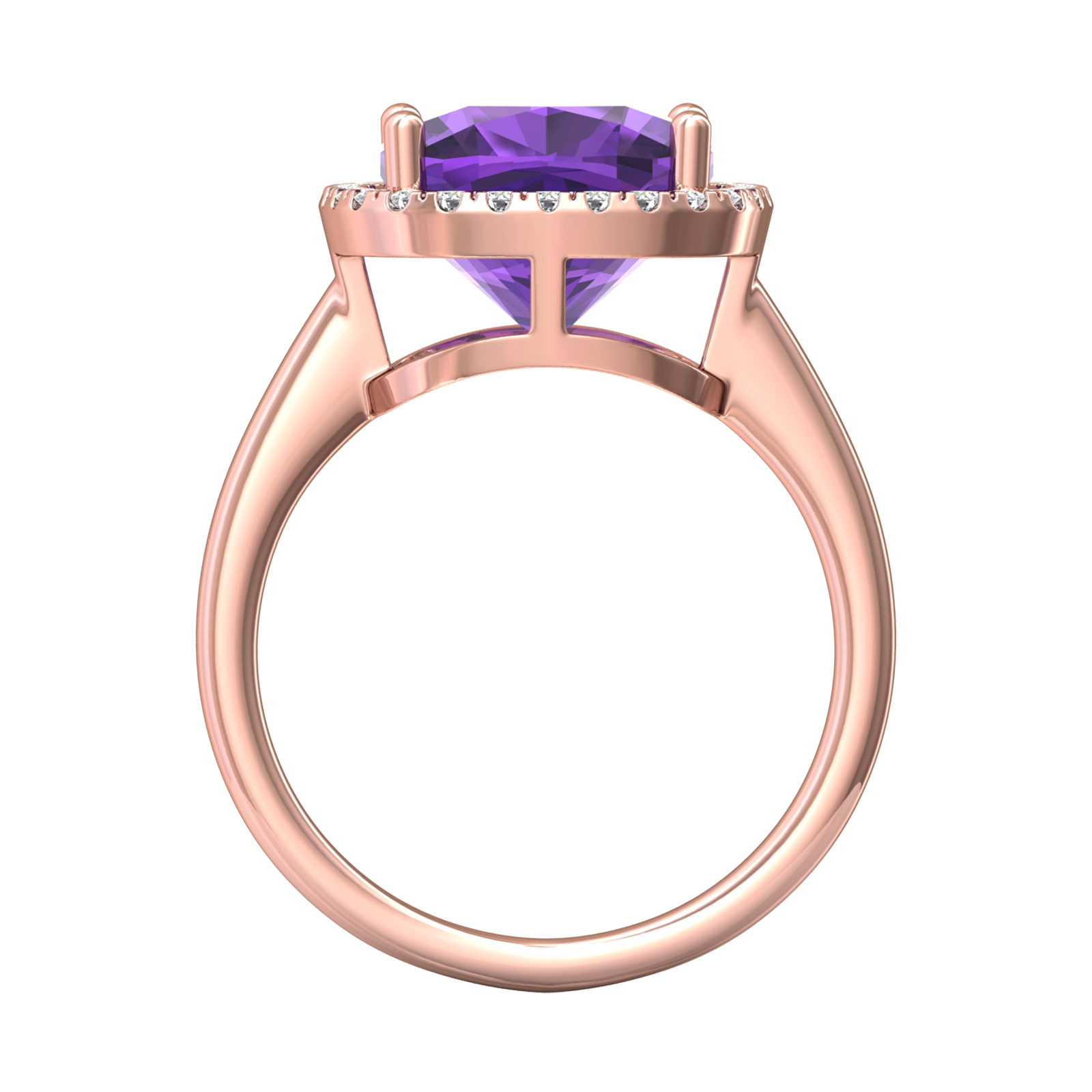 Nova cushion shaped Amethyst ring with a halo of diamonds Gardiner Brothers