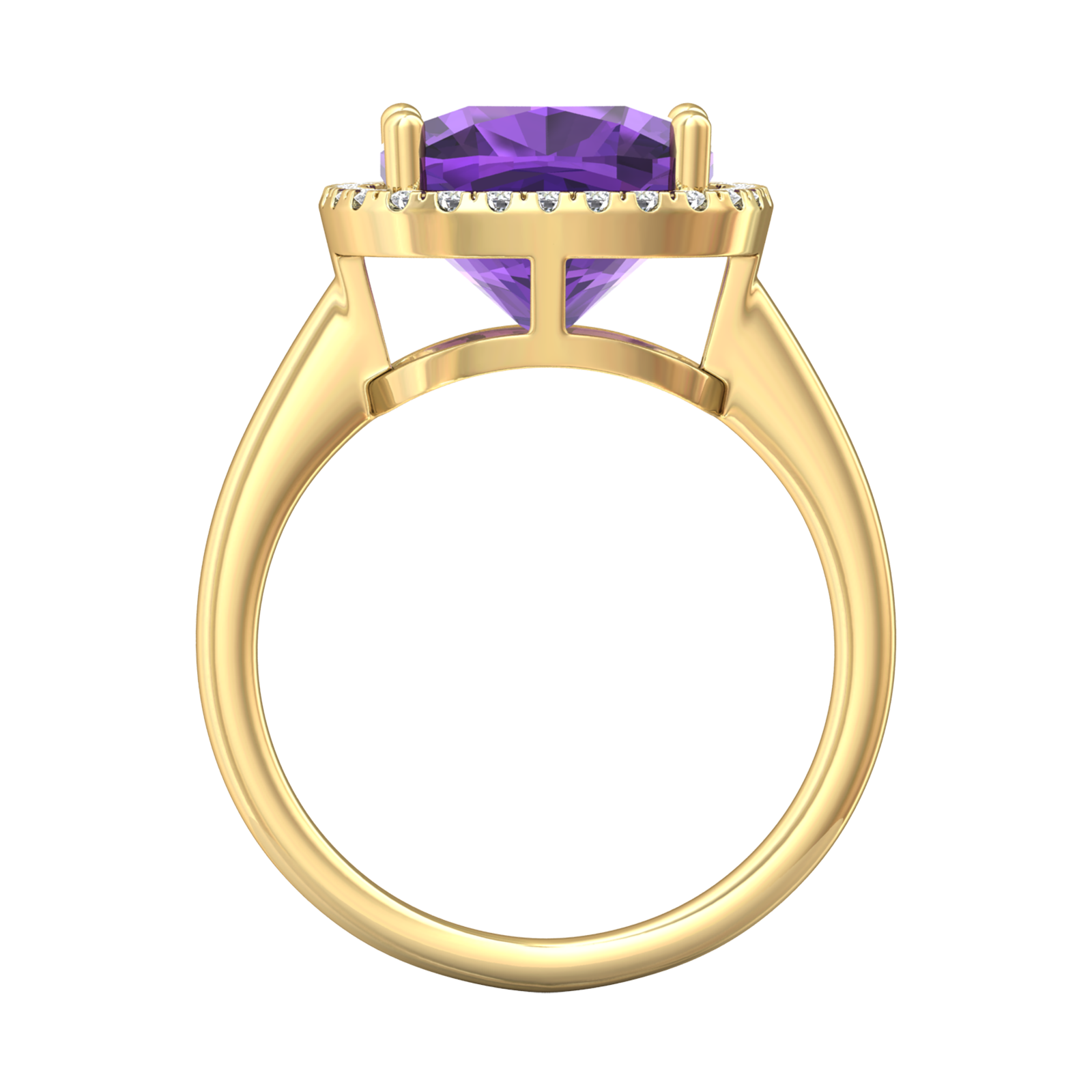 Nova cushion shaped Amethyst ring with a halo of diamonds Gardiner Brothers