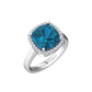 Nova cushion shaped London Blue Topaz ring with a halo of diamonds Gardiner Brothers White Gold
