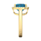 Nova cushion shaped London Blue Topaz ring with a halo of diamonds Gardiner Brothers