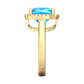 Nova cushion shaped Swiss Blue Topaz ring with a halo of diamonds Gardiner Brothers
