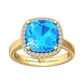 Nova cushion shaped Swiss Blue Topaz ring with a halo of diamonds Gardiner Brothers