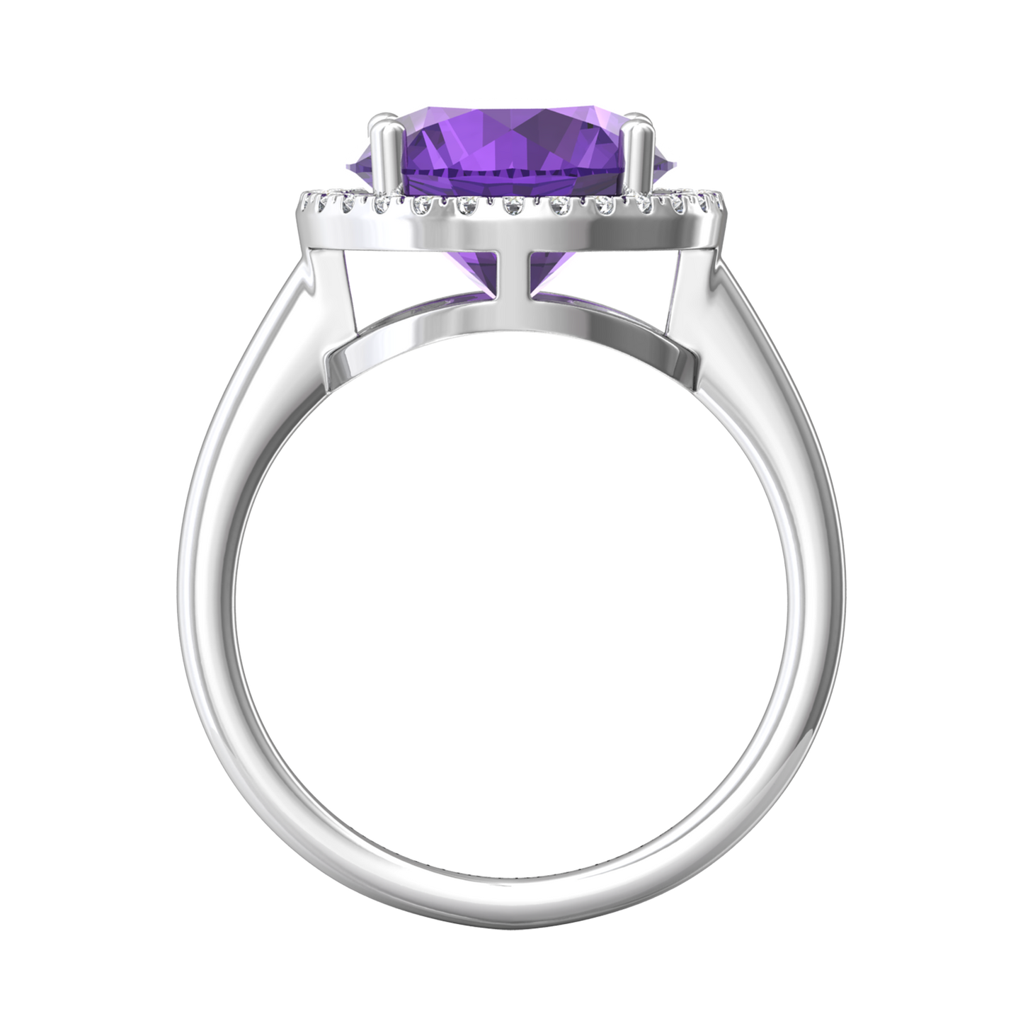 Nova round Amethyst ring with a halo of diamonds Gardiner Brothers