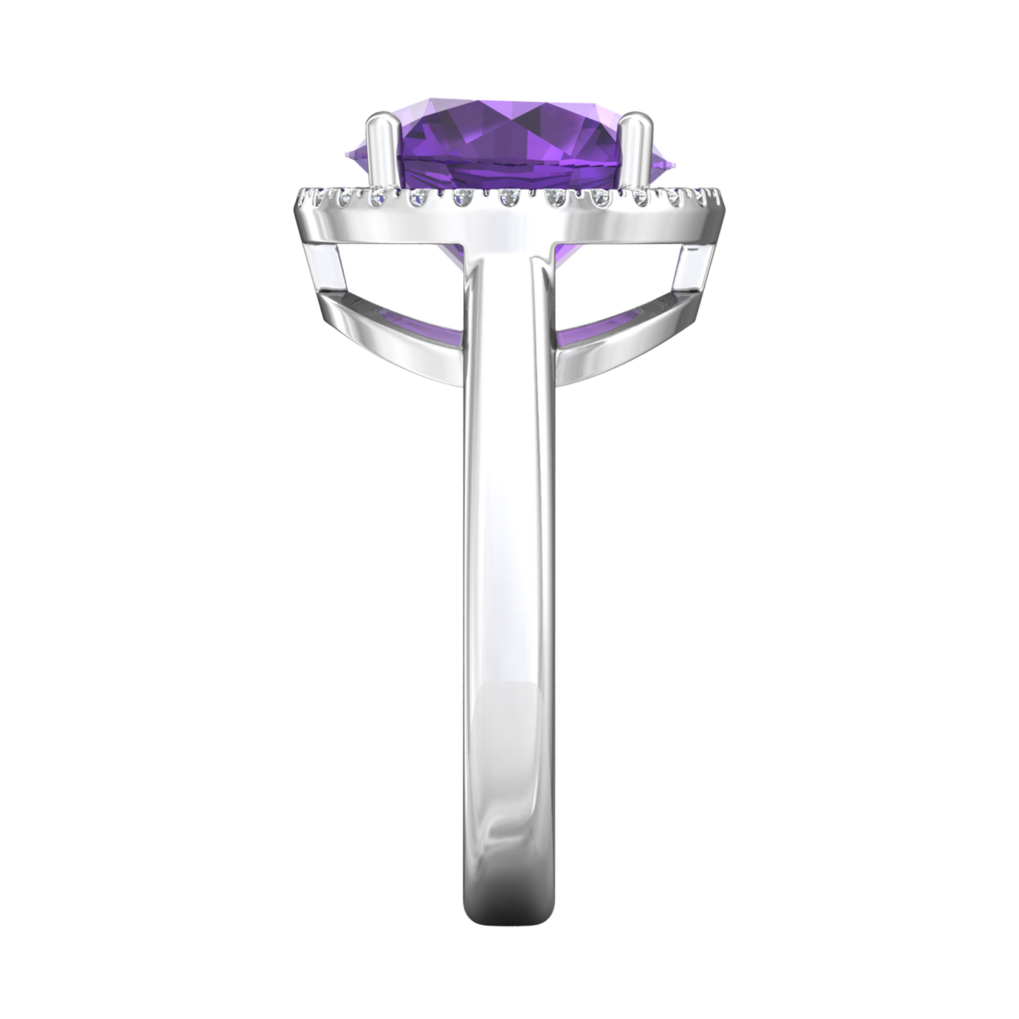 Nova round Amethyst ring with a halo of diamonds Gardiner Brothers