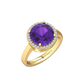 Nova round Amethyst ring with a halo of diamonds Gardiner Brothers Yellow Gold