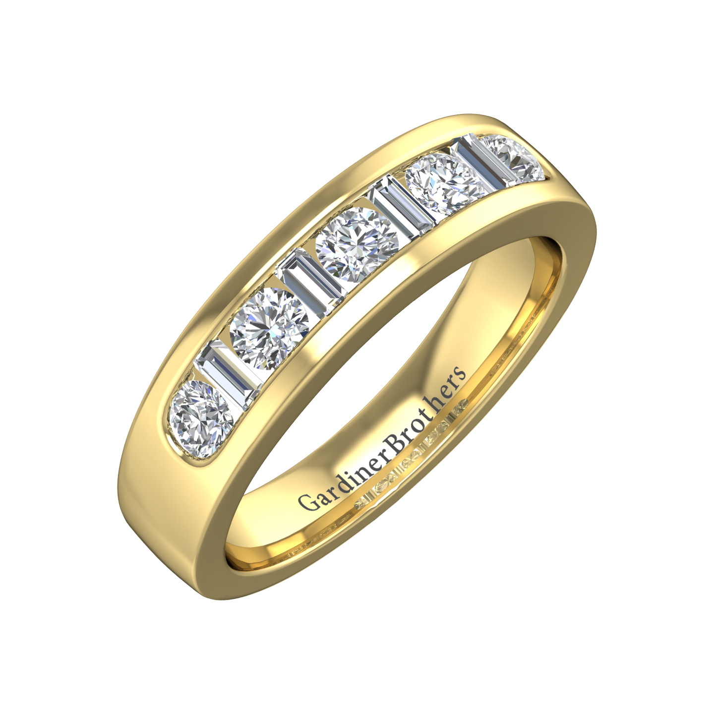 Round Brilliant and Baguette Cut 9 Stone Diamond Wedding Band gardiner-brothers 0.25cts 18ct Yellow Gold