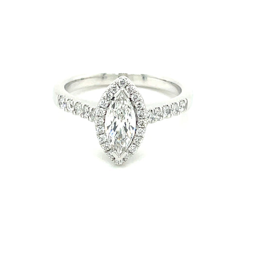 Platinum Marquise Shaped Diamond Halo Style Ring - 0.87cts Gardiner Brothers