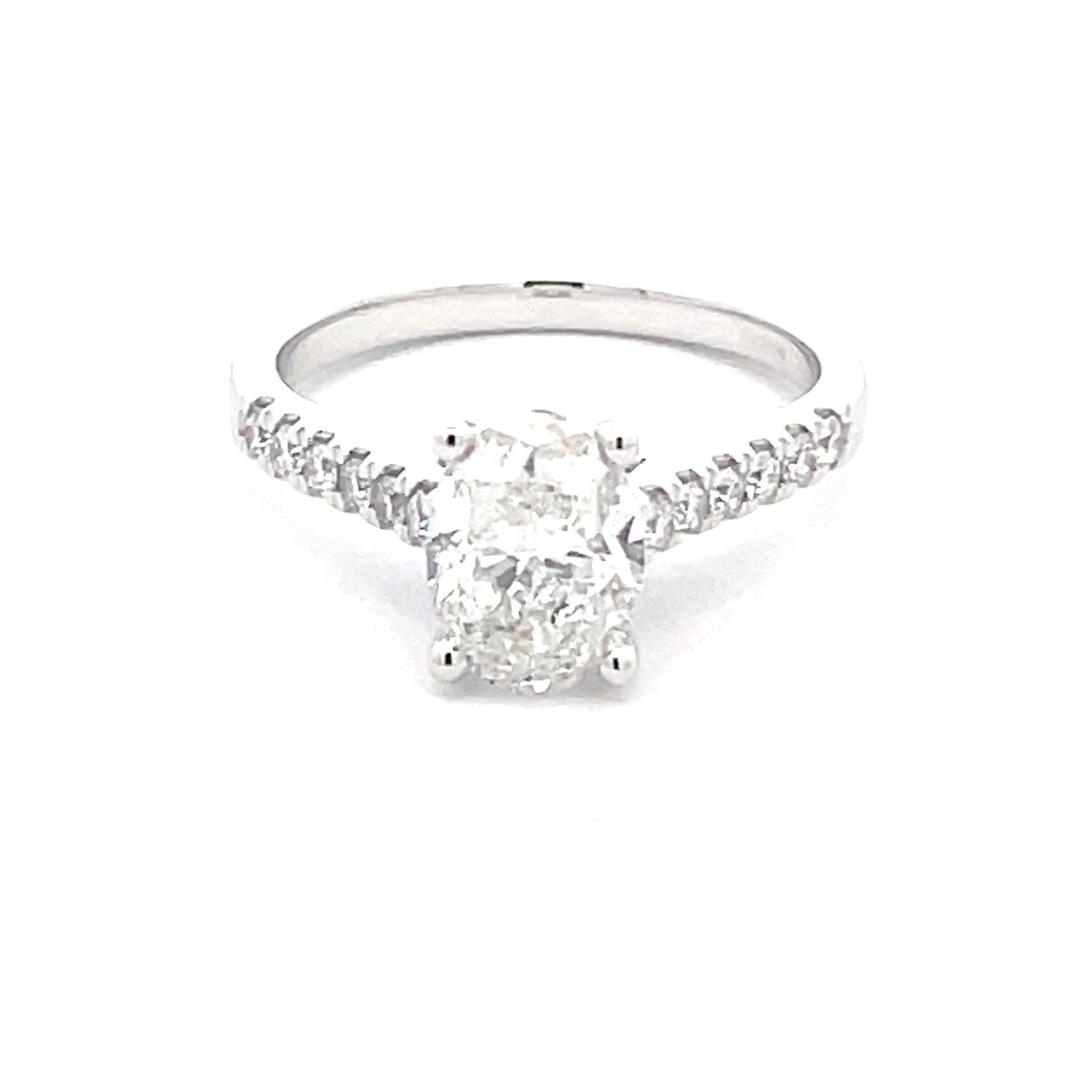 Platinum Oval Shaped Diamond Solitaire ring with diamond set shoulders - 1.76cts Gardiner Brothers