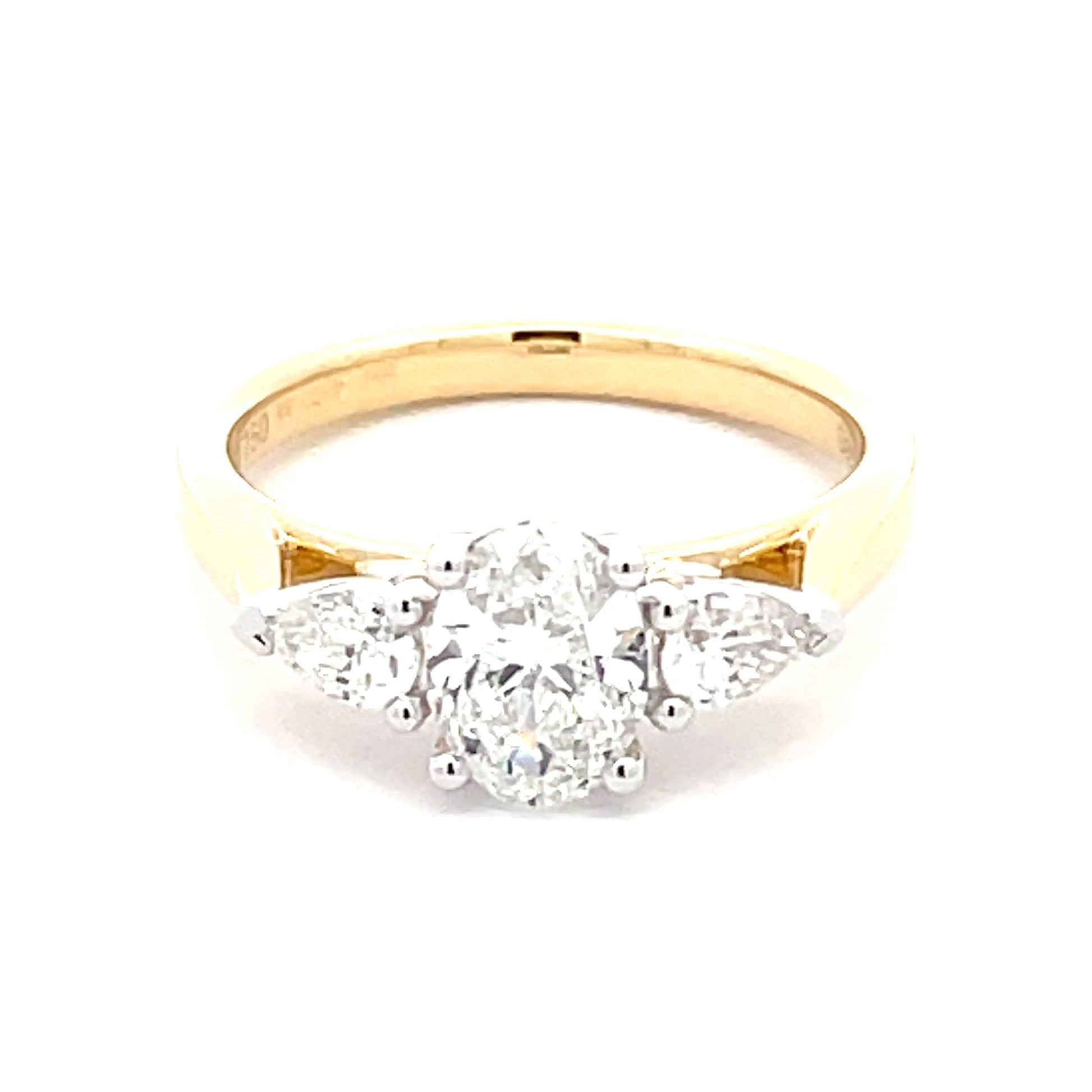 Yellow Gold Oval and pear shaped diamond 3 stone ring - 1.30cts Gardiner Brothers