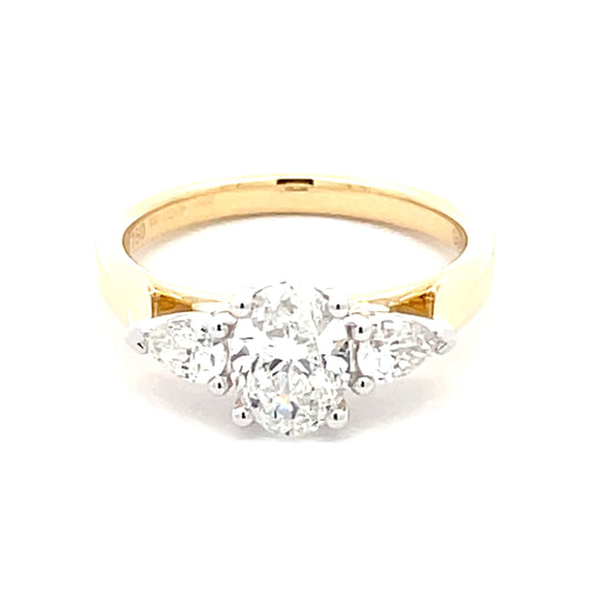 Yellow Gold Oval and pear shaped diamond 3 stone ring - 1.30cts Gardiner Brothers