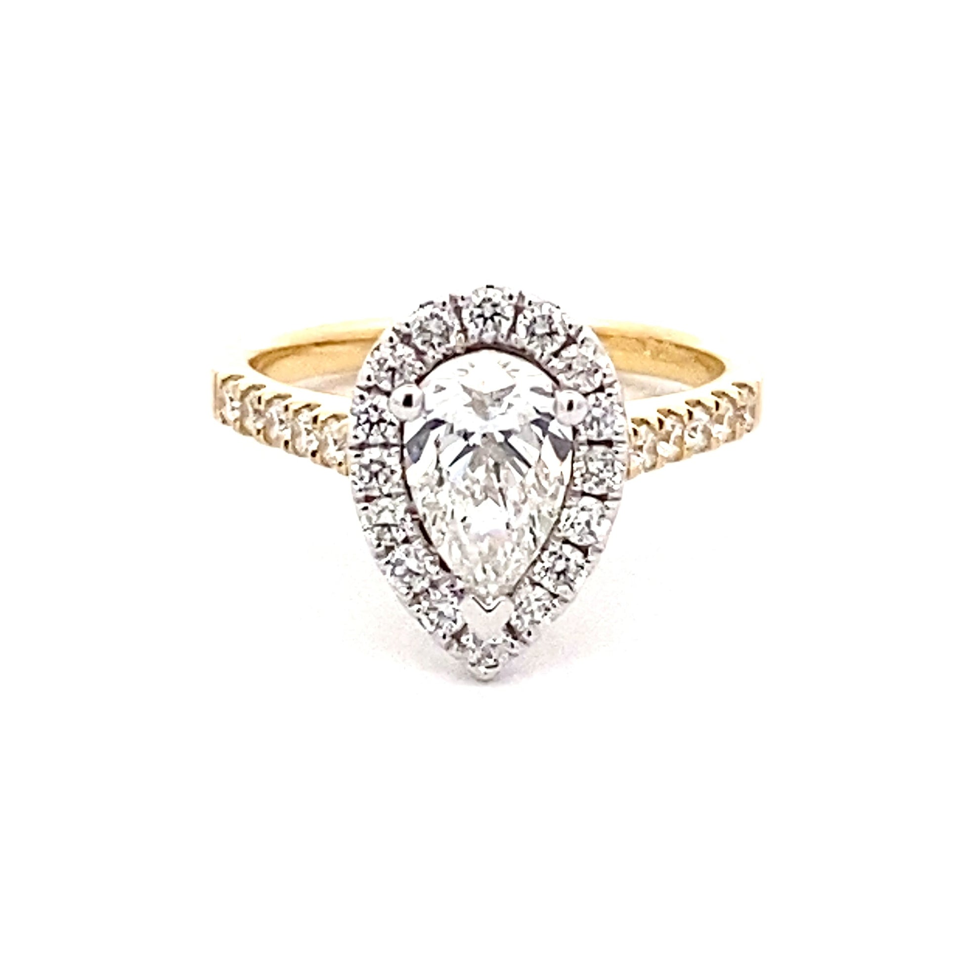 Yellow Gold Pear Shape Diamond Halo Cluster Style Ring - 1.53cts Gardiner Brothers
