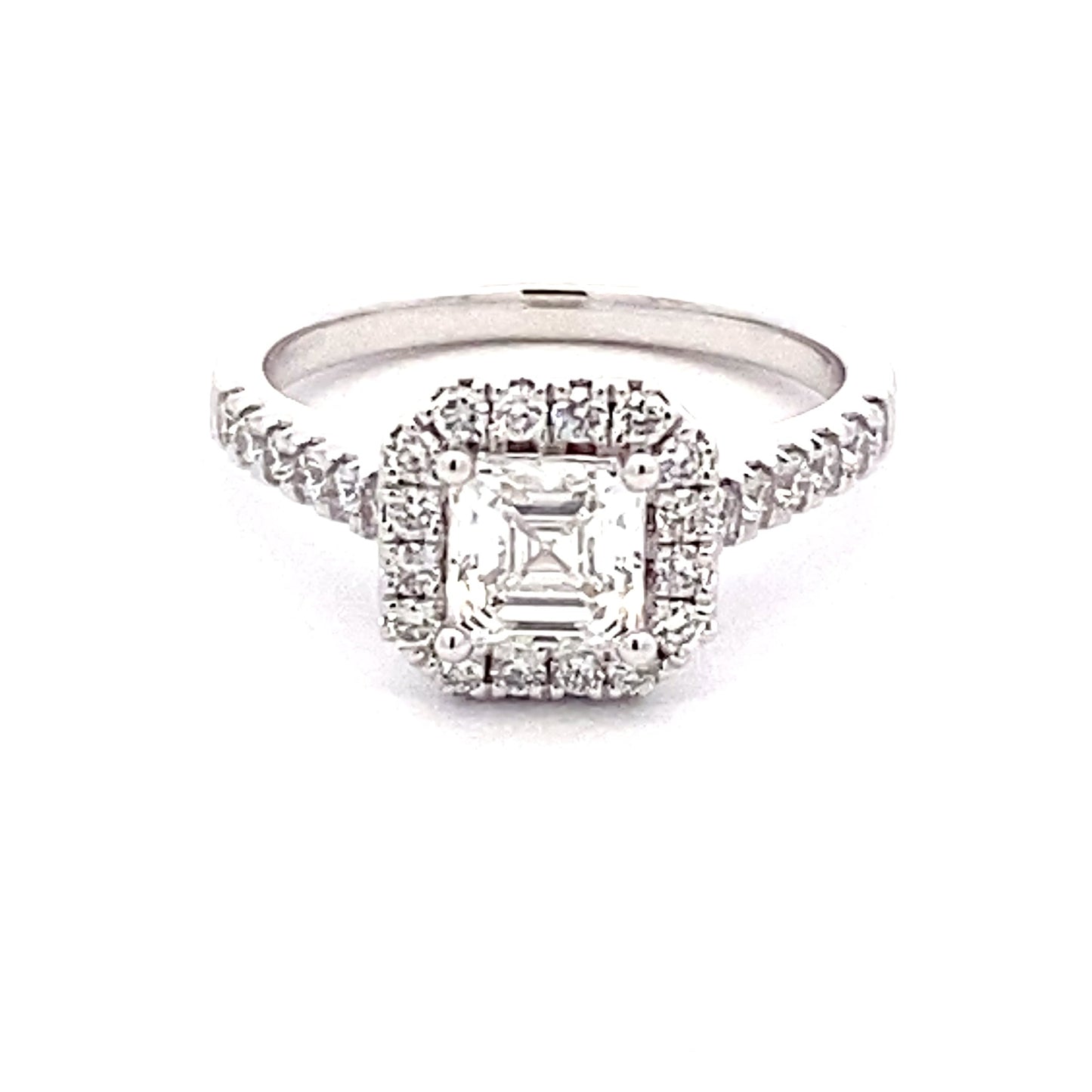 Asscher Cut Diamond Halo Cluster Style Ring - 1.39cts