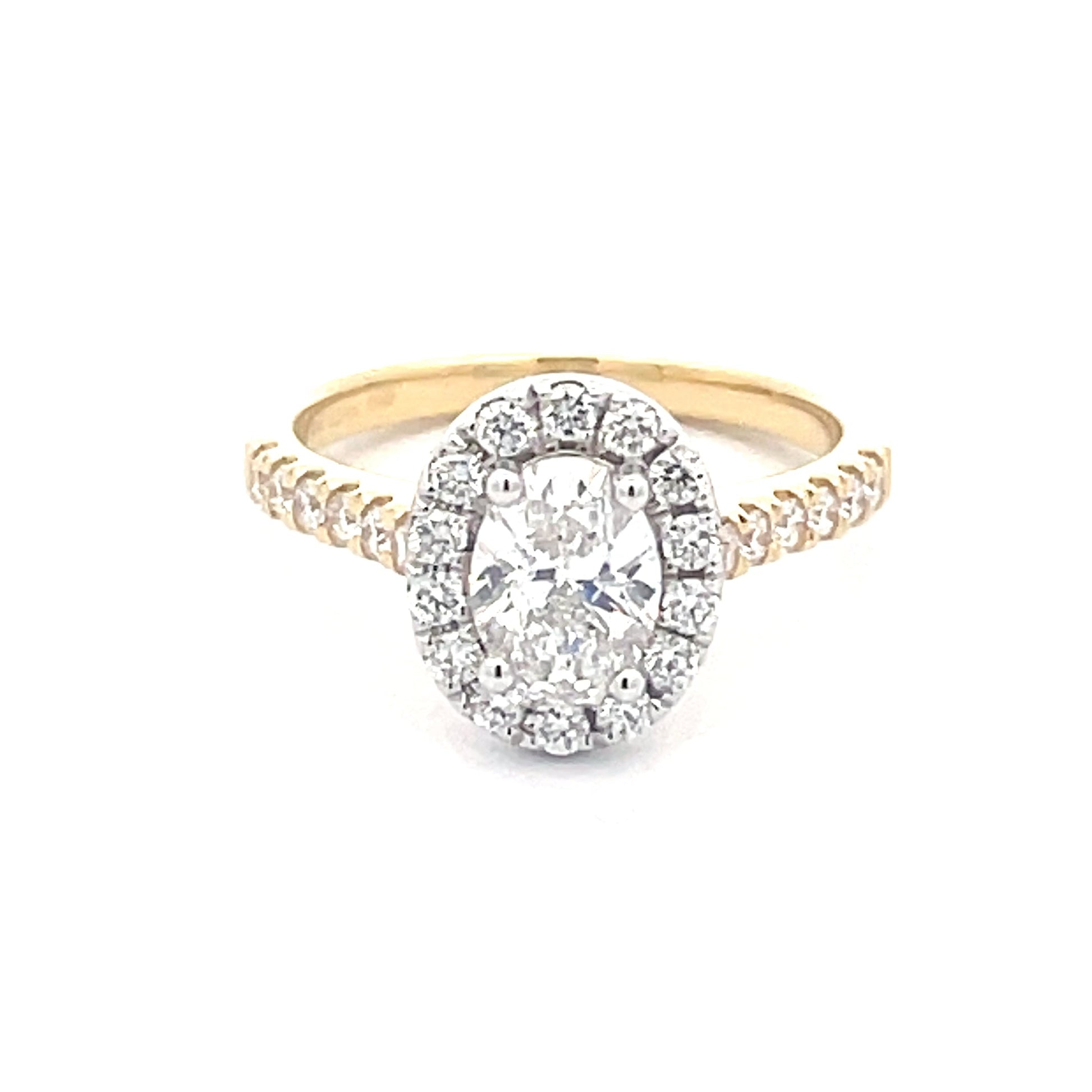 Yellow Gold Oval shaped Diamond Halo Cluster Style Ring - 1.48cts Gardiner Brothers
