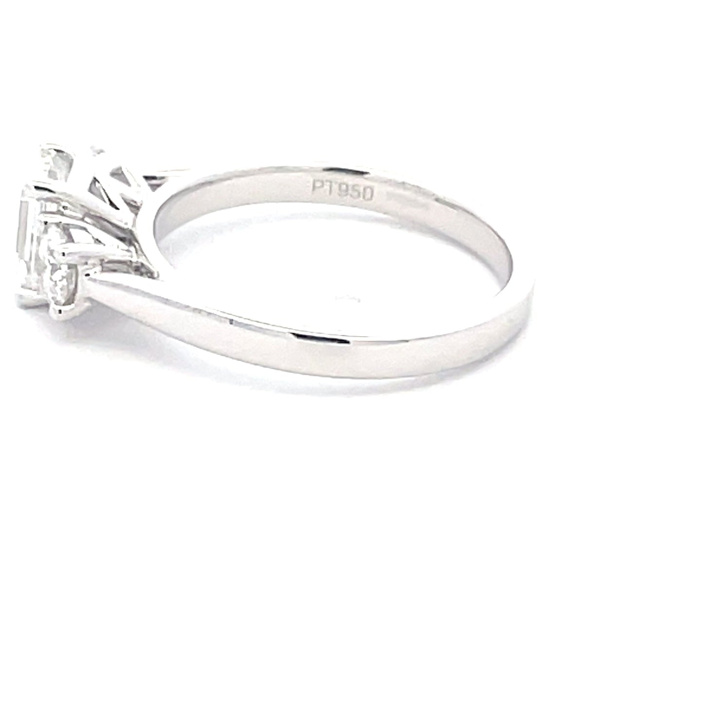 Platinum Emerald and round brilliant cut diamond 3 stone ring - 1.50cts Gardiner Brothers