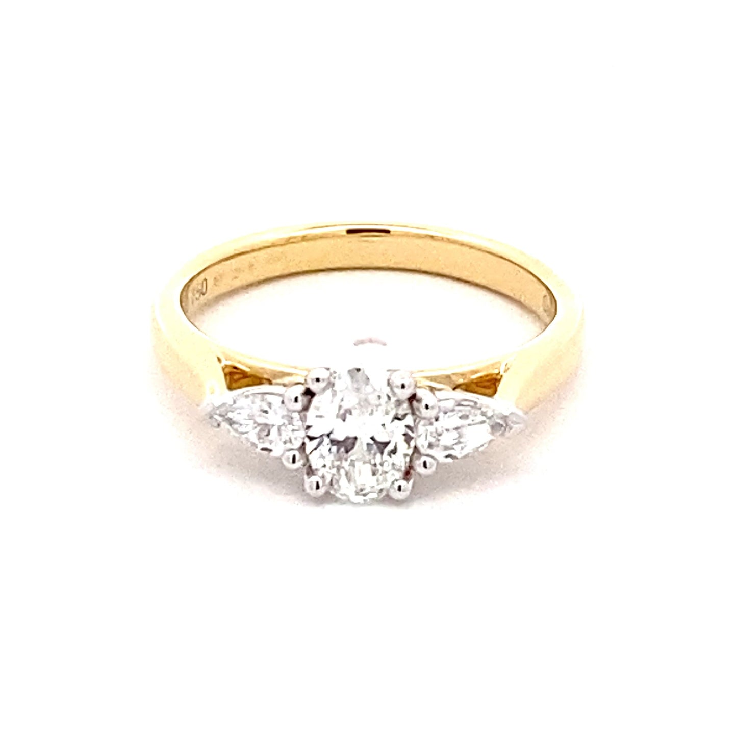 Yellow Gold Oval and Pear Shaped Diamond 3 Stone Ring - 0.81cts Gardiner Brothers