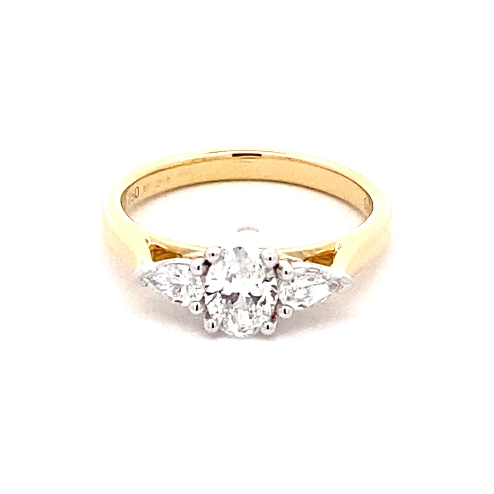 Yellow Gold Oval and Pear Shaped Diamond 3 Stone Ring - 0.81cts Gardiner Brothers