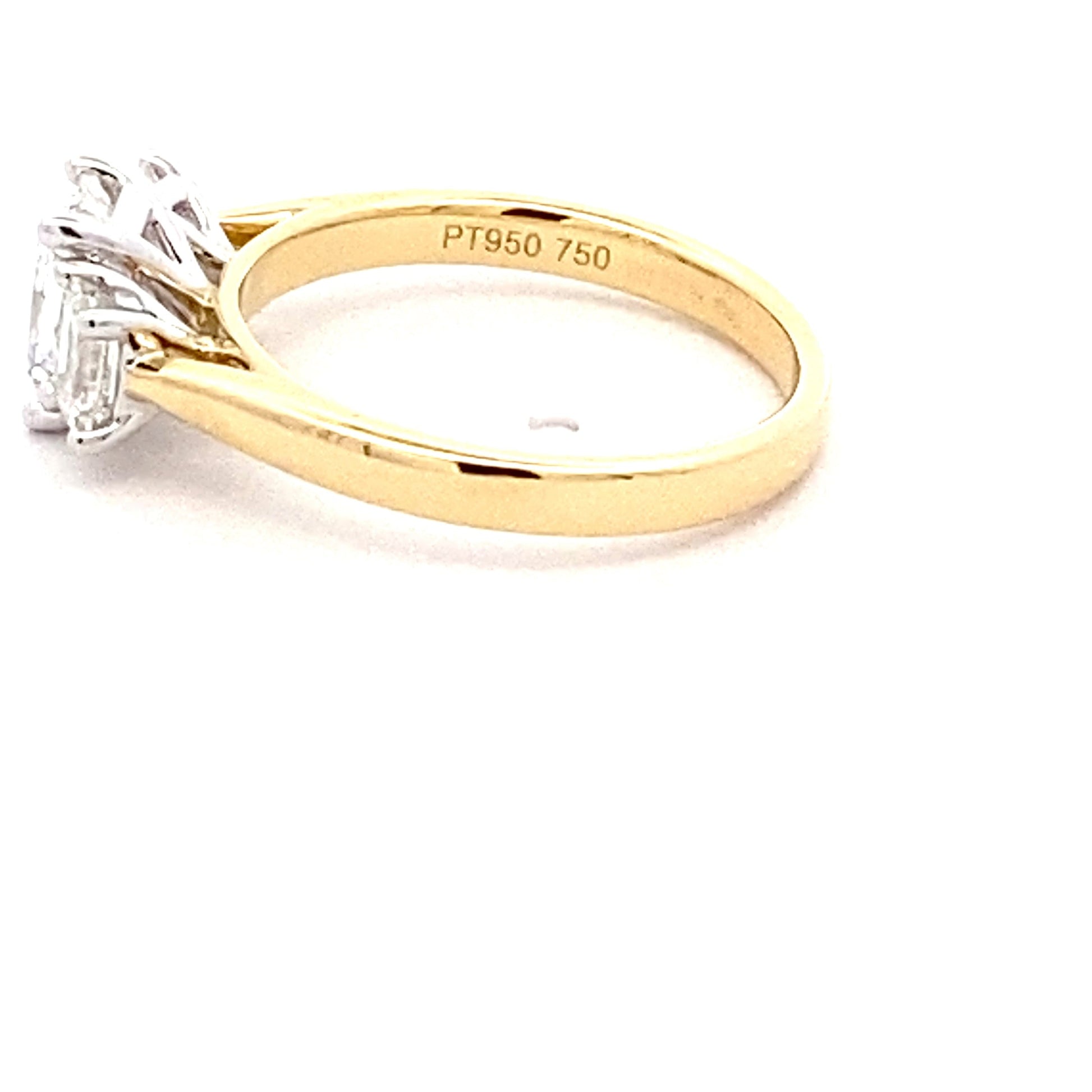 Yellow Gold Radiant and emerald cut diamond 3 stone ring - 1.61cts Gardiner Brothers