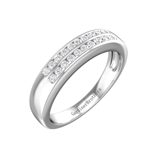 Round Brilliant Cut, Double Row Diamond Wedding Band gardiner-brothers 0.20cts Platinum