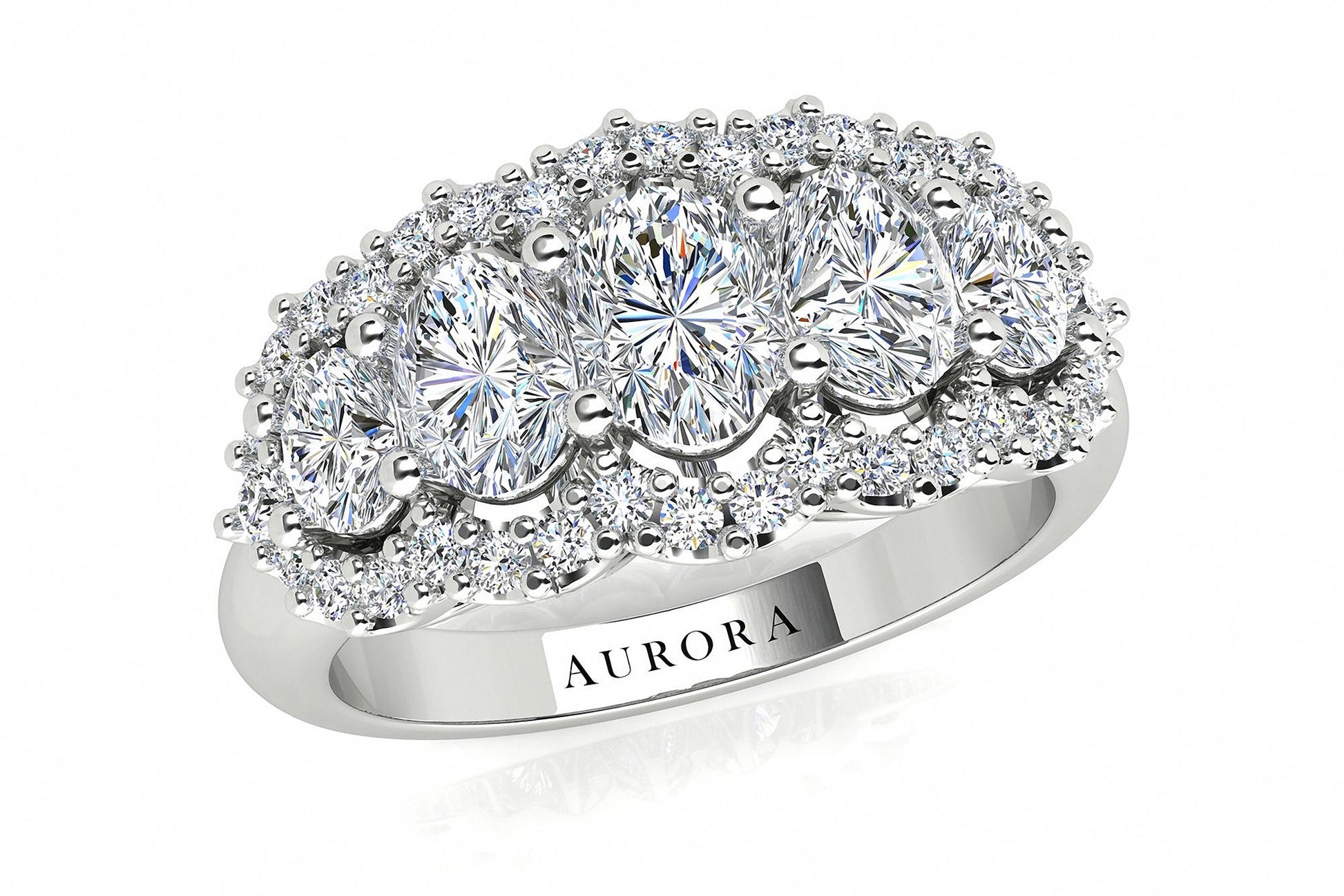 Oval Shape Aurora Diamond 5 Stone Halo Ring  Gardiner Brothers