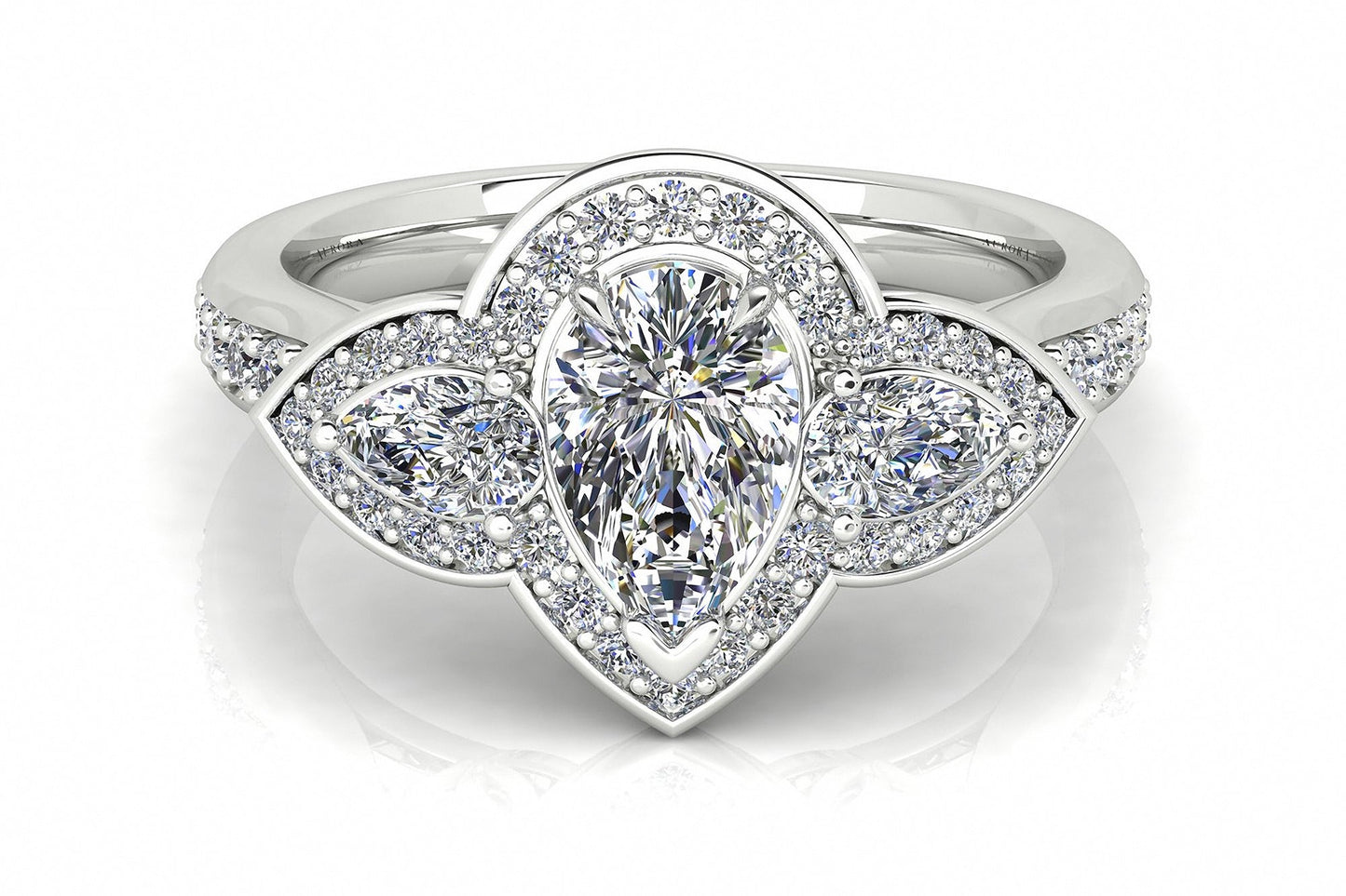 Pear Shape Aurora Diamond 3 Stone Halo Ring  Gardiner Brothers