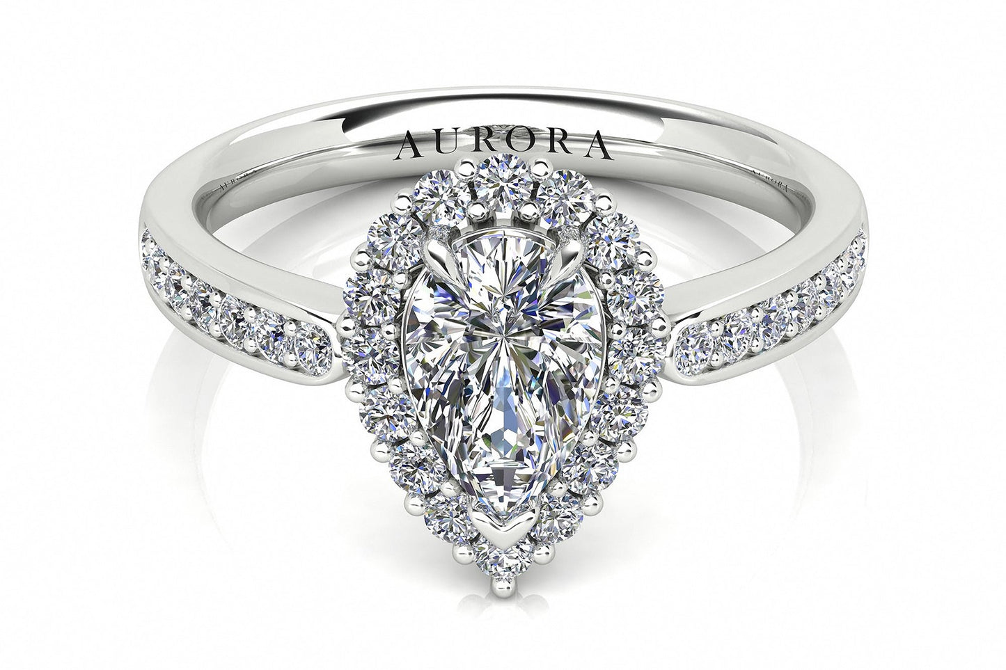 Pear Shape Aurora Diamond Halo Ring  Gardiner Brothers