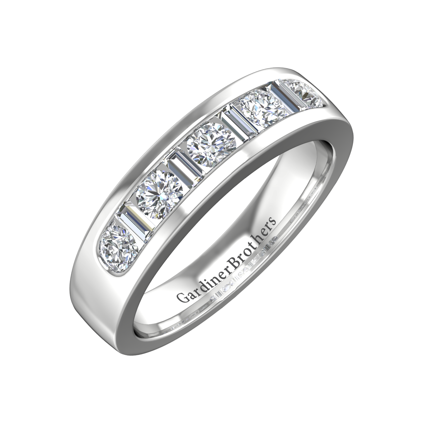 Round Brilliant and Baguette Cut 9 Stone Diamond Wedding Band gardiner-brothers 0.25cts Platinum