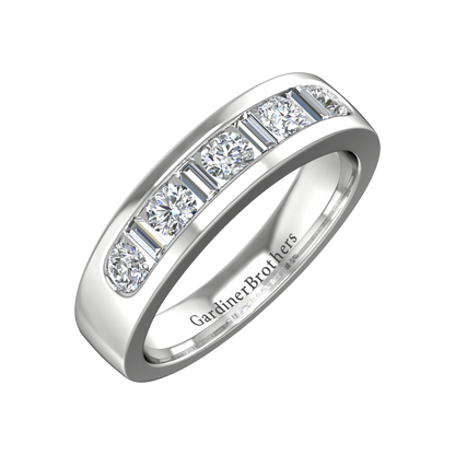 Round Brilliant and Baguette Cut 9 Stone Diamond Wedding Band gardiner-brothers 0.25cts Platinum