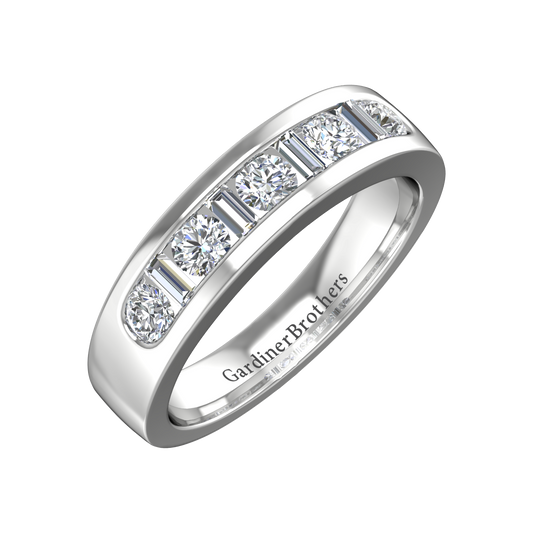 Round Brilliant and Baguette Cut 9 Stone Diamond Wedding Band gardiner-brothers 0.25cts Platinum