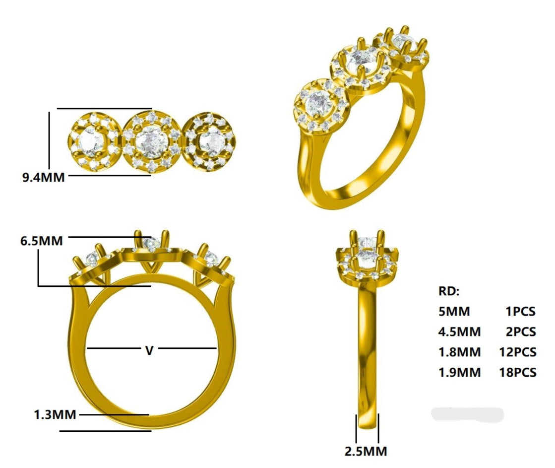 3 Stone Diamond Halo Ring  Gardiner Brothers