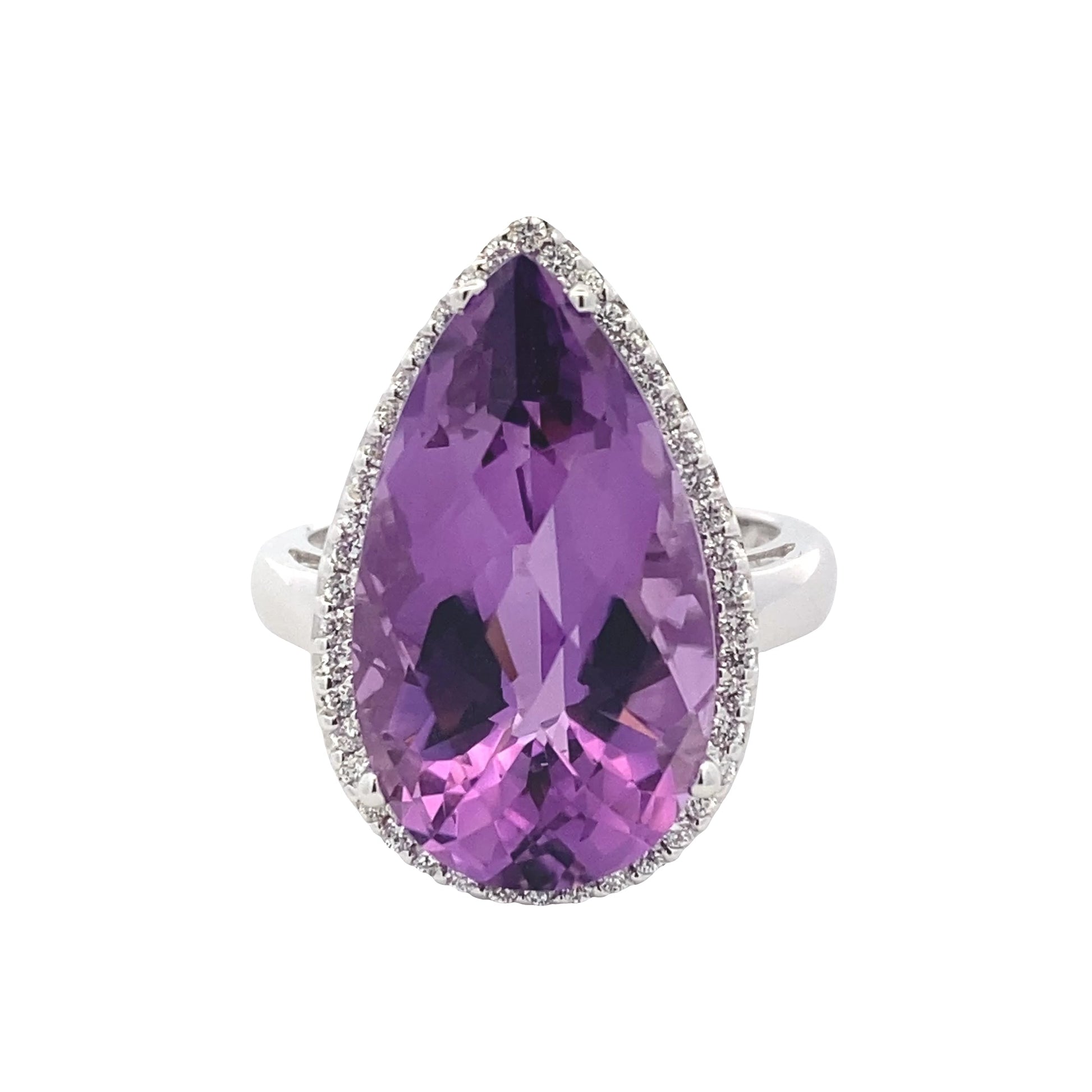 Pear Shaped Amethyst and Diamond Halo Ring Gardiner Brothers