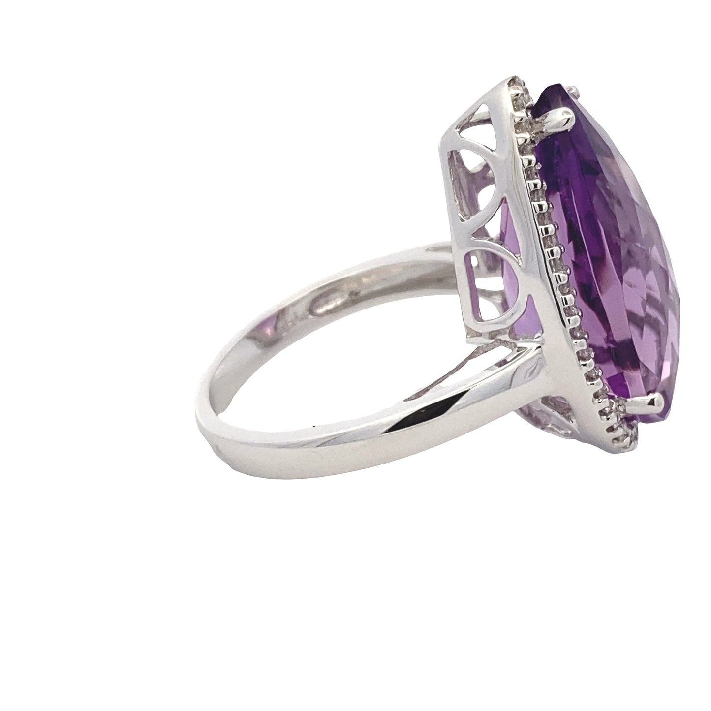 Pear Shaped Amethyst and Diamond Halo Ring Gardiner Brothers