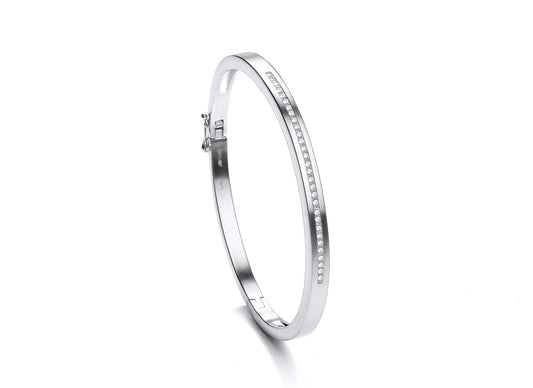 Silver CZ Set Hinged Bangle  Gardiner Brothers