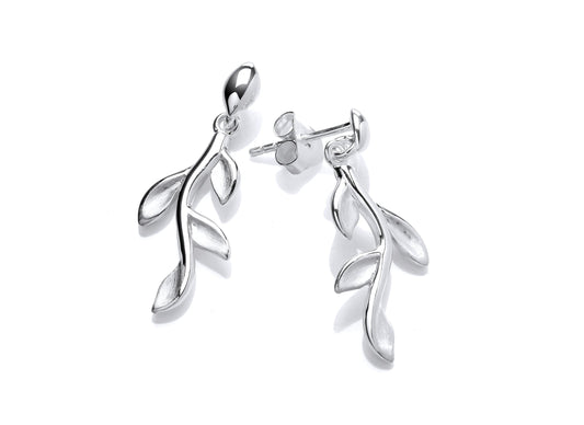 Silver Branch & Leaves Drop Earrings  Gardiner Brothers