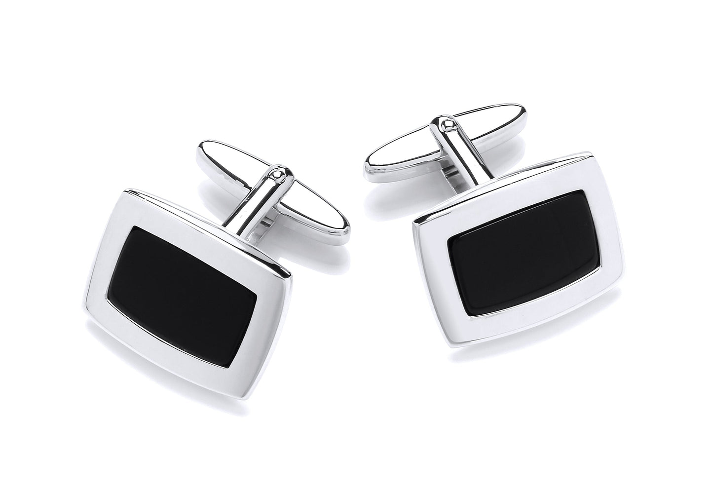 Silver Onyx Set Rectangular Cufflinks  Gardiner Brothers