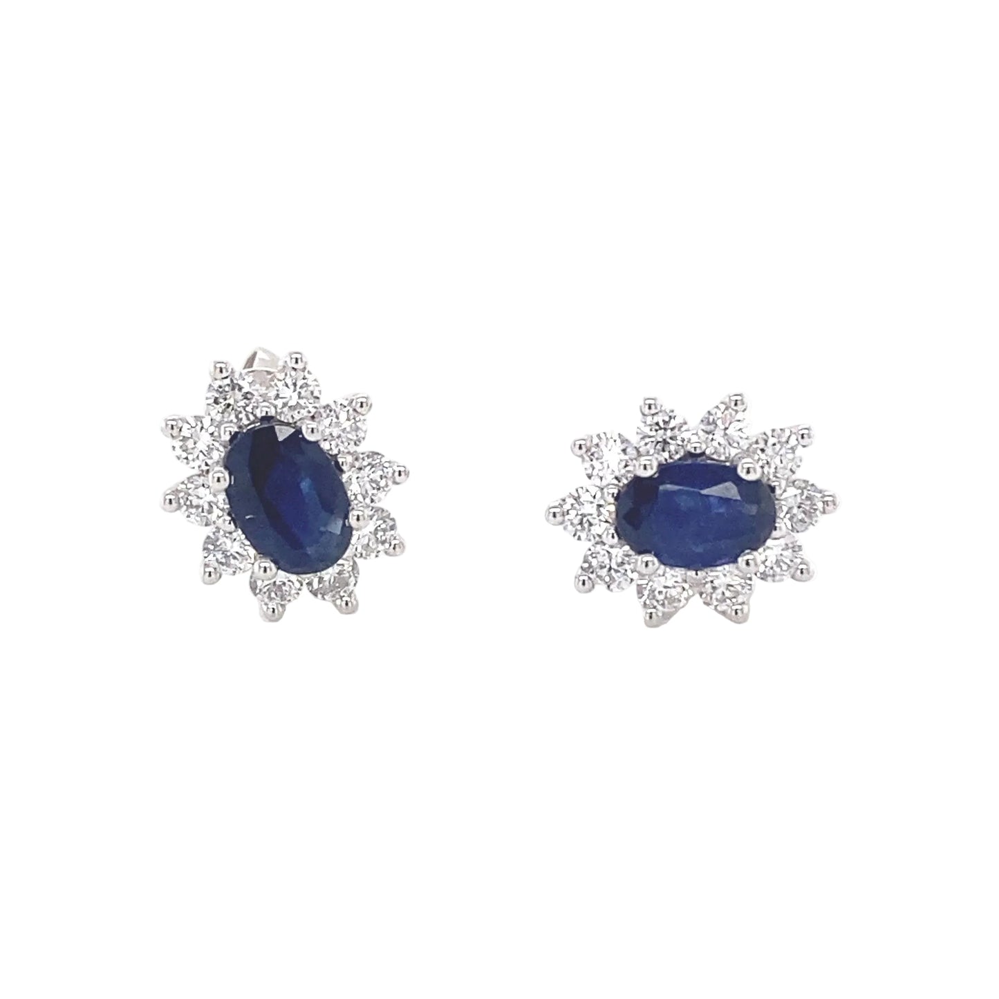 Sapphire and round brilliant cut diamond cluster style earrings  Gardiner Brothers   