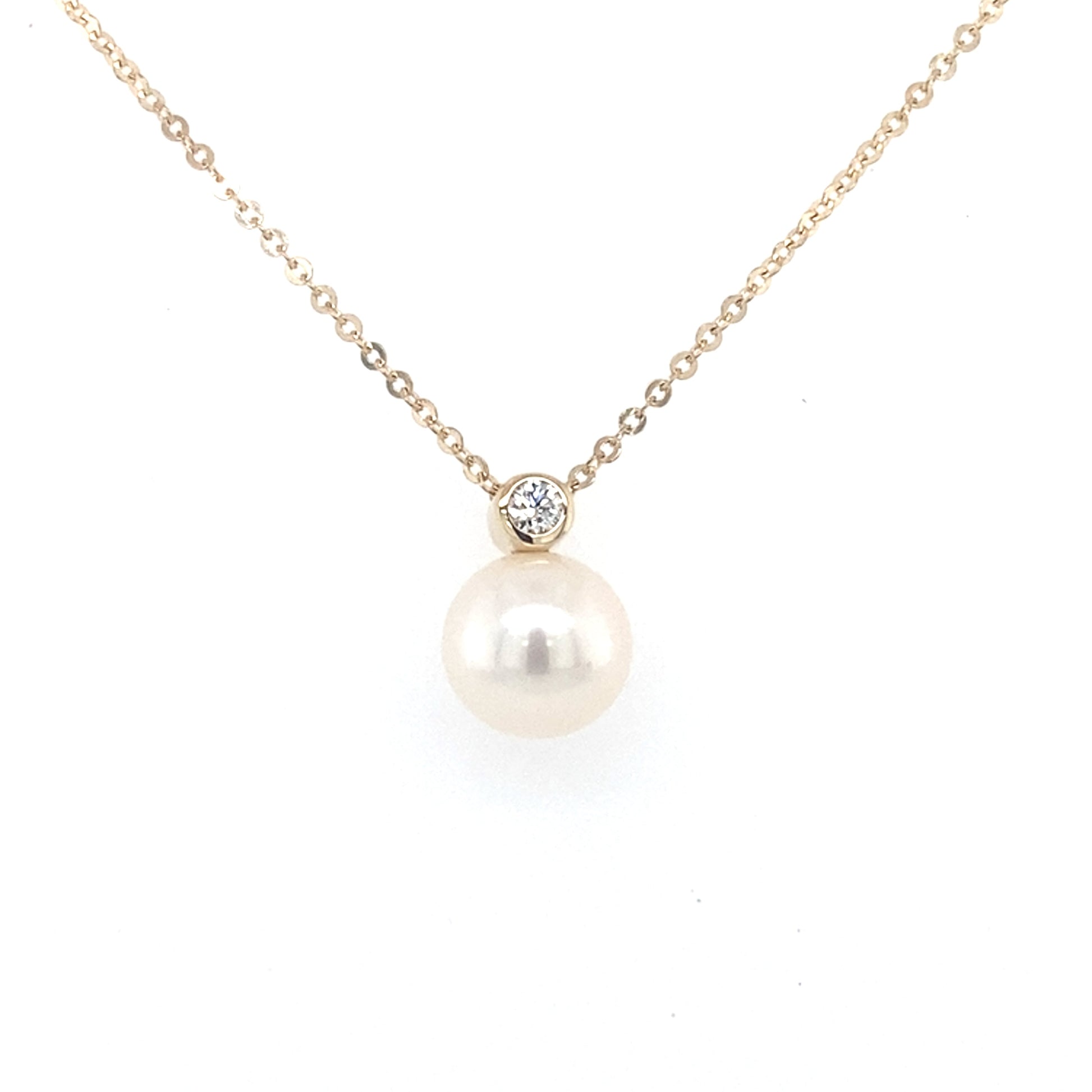 Yellow Gold Round Brilliant Cut Diamond and Pearl Pendant  Gardiner Brothers   