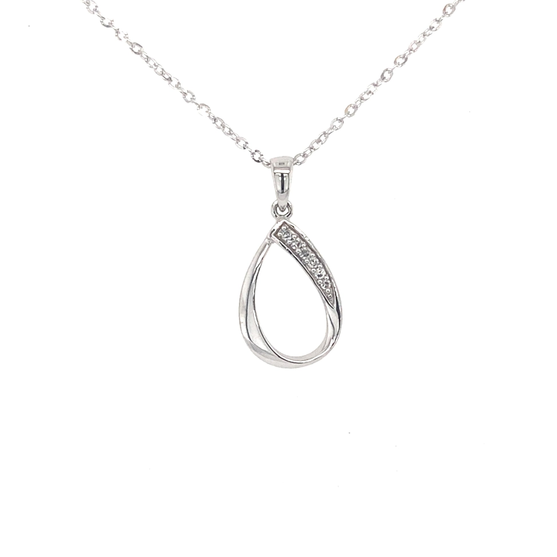 White Gold Open Teardrop Diamond Pendant  Gardiner Brothers   