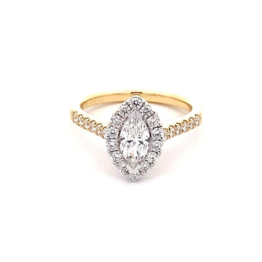 Yellow Gold Marquise Shaped Diamond Halo Cluster Style Ring - 1.05cts Gardiner Brothers