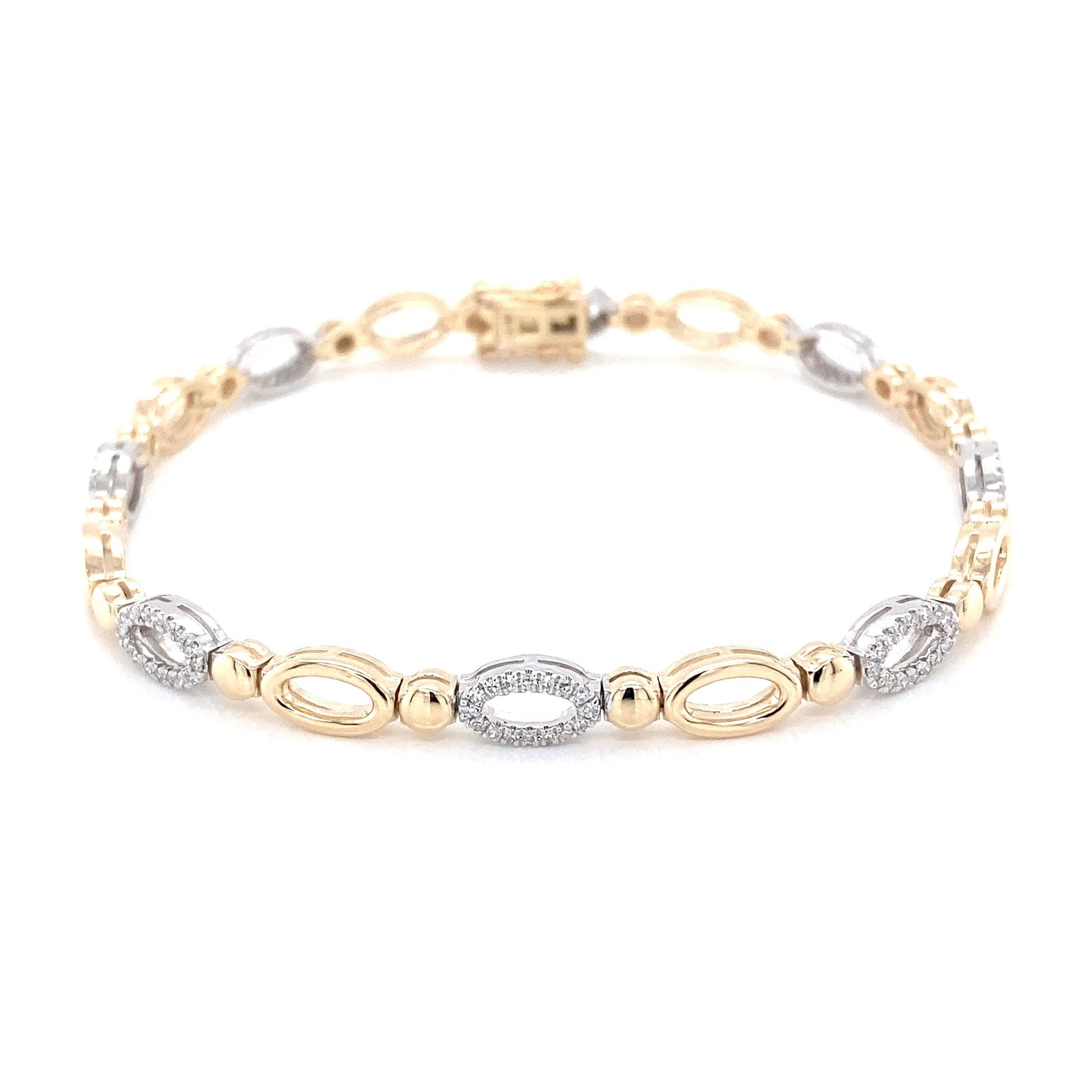 Yellow and White Gold Open Oval Link Diamond Bracelet  Gardiner Brothers   