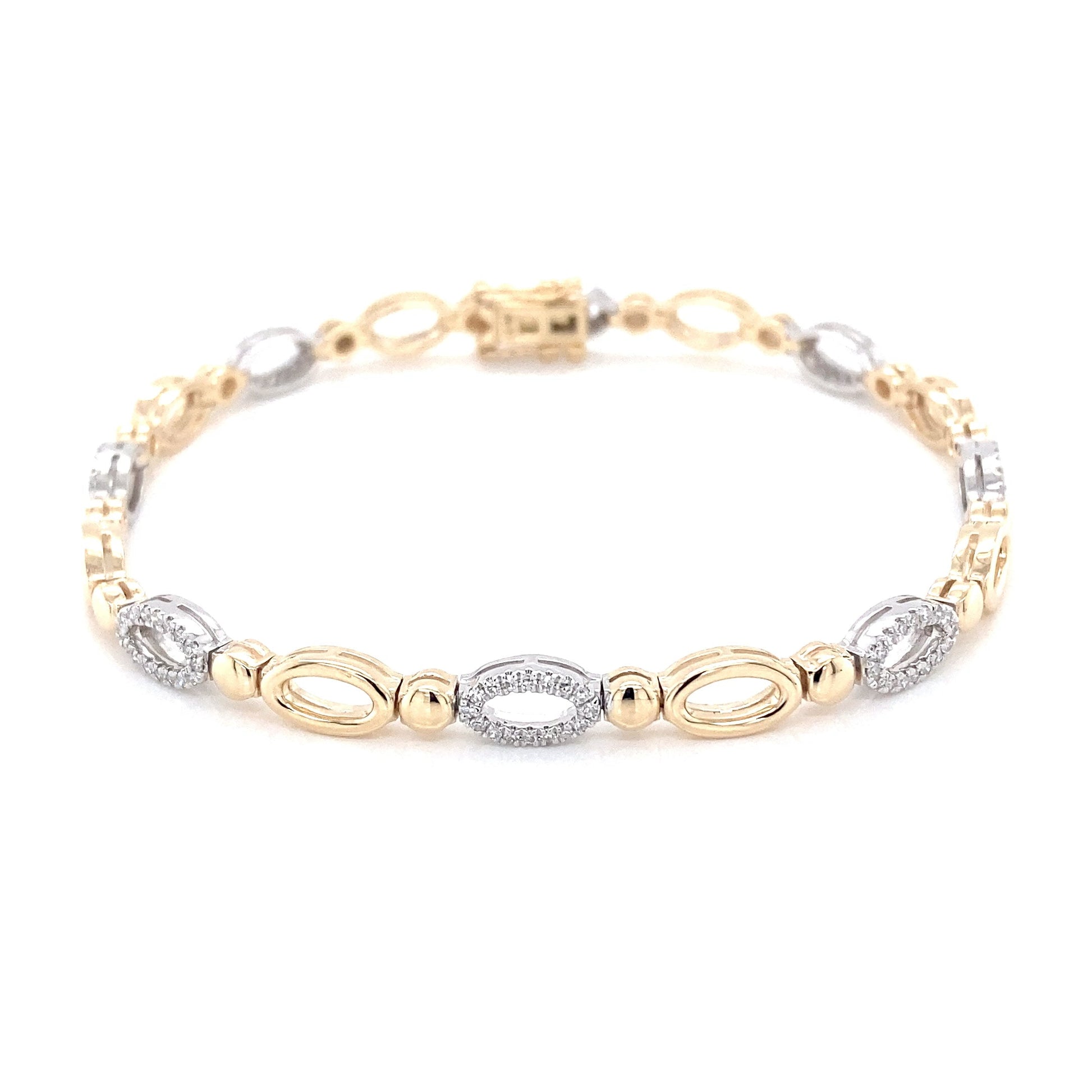 Yellow and White Gold Open Oval Link Diamond Bracelet  Gardiner Brothers   