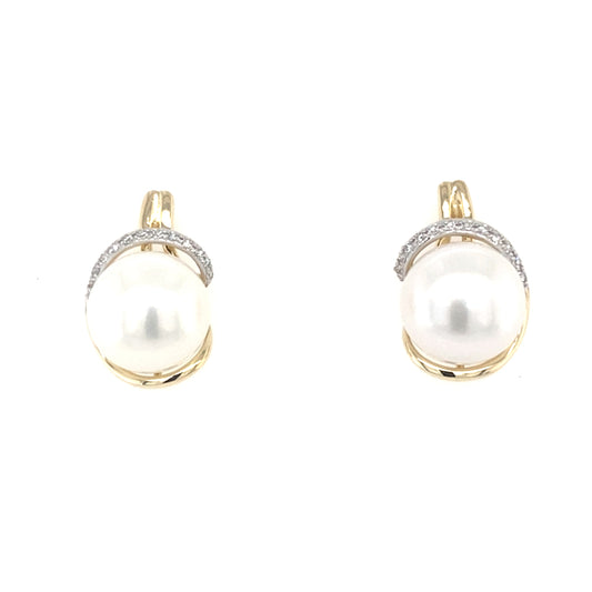 Yellow Gold Fancy Style Pearl and Diamond Earrings  Gardiner Brothers   