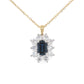 Octagonal sapphire and round brilliant cut diamond cluster pendant  Gardiner Brothers   