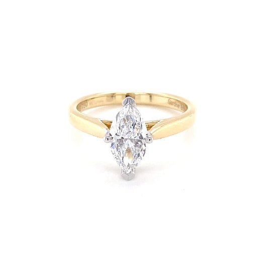 Yellow Gold Marquise Shaped Diamond Solitaire Ring - 1.00cts Gardiner Brothers
