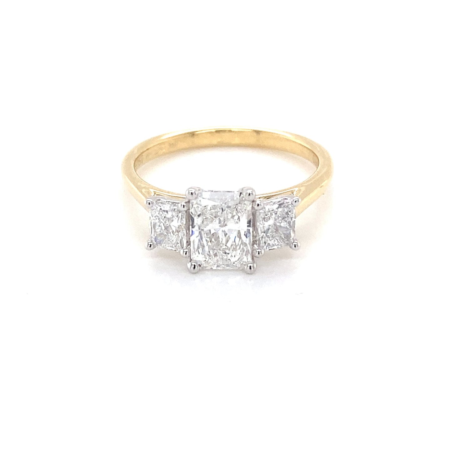 Yellow Gold Radiant cut diamond 3 stone ring - 1.63cts Gardiner Brothers