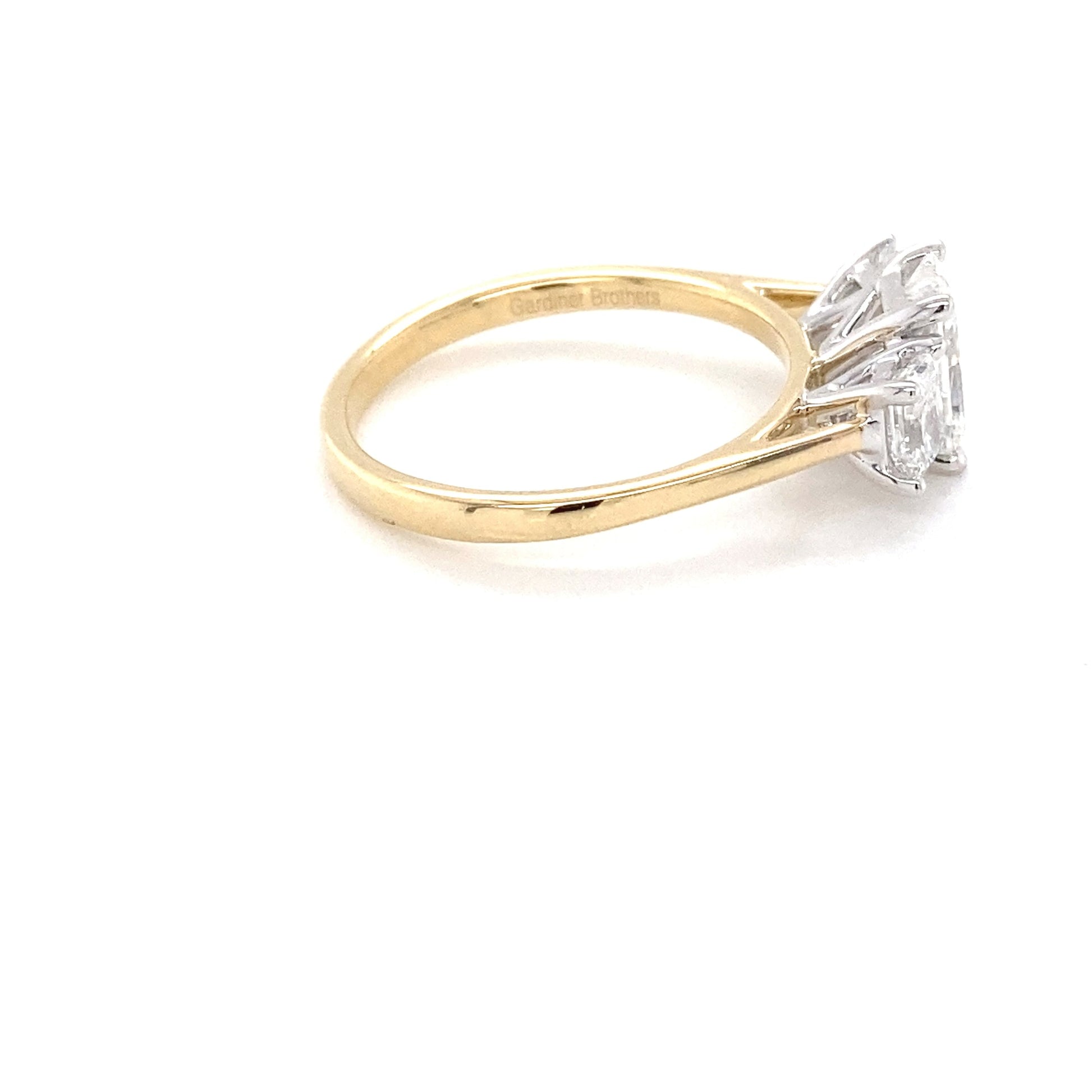 Yellow Gold Radiant cut diamond 3 stone ring - 1.63cts Gardiner Brothers