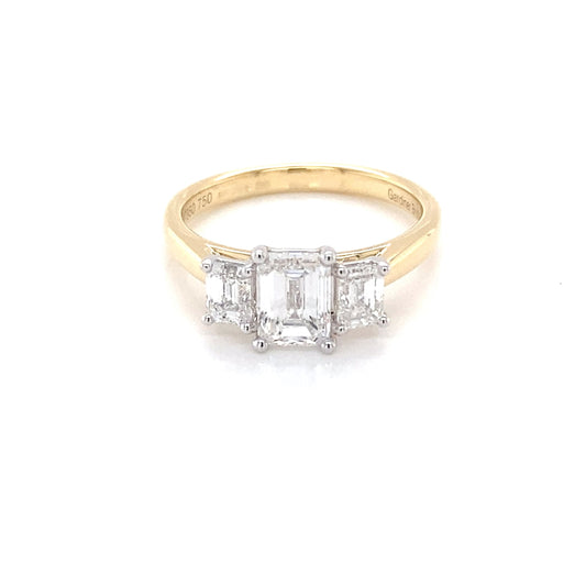 Yellow Gold Emerald cut diamond 3 stone ring - 1.62cts Gardiner Brothers