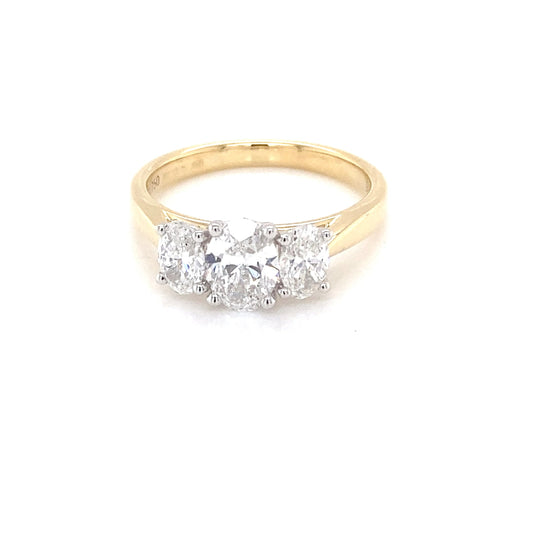 Yellow Gold Oval Shaped Diamond 3 Stone Ring - 1.34cts Gardiner Brothers
