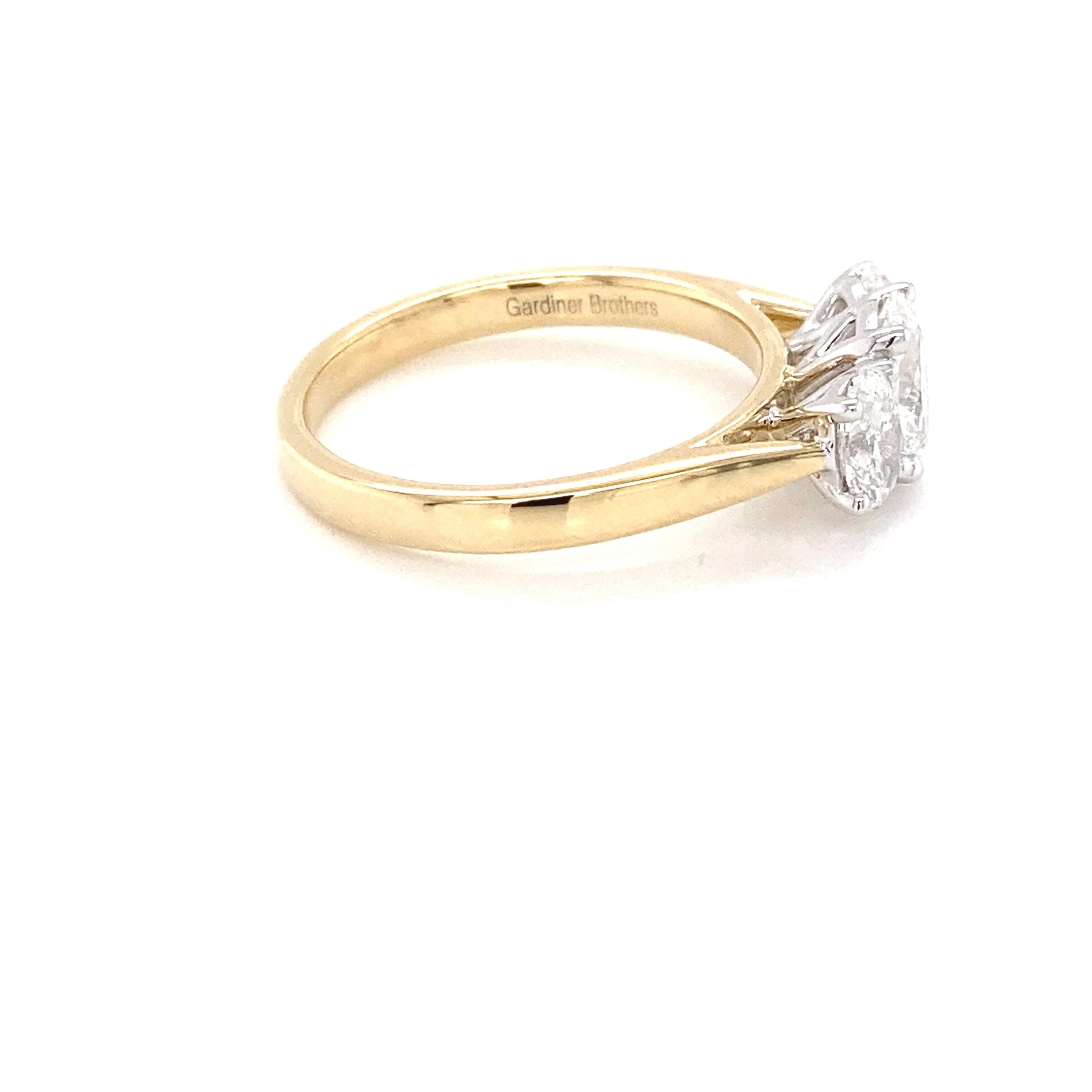 Yellow Gold Oval Shaped Diamond 3 Stone Ring - 1.34cts Gardiner Brothers