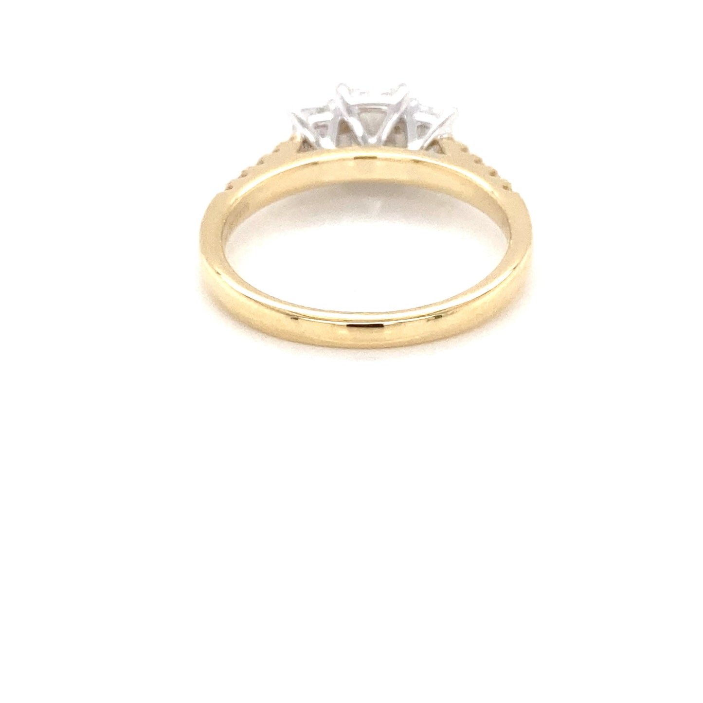 Yellow Gold Radiant Cut Diamond 3 Stone Ring with diamond set shoulders - 1.10cts Gardiner Brothers