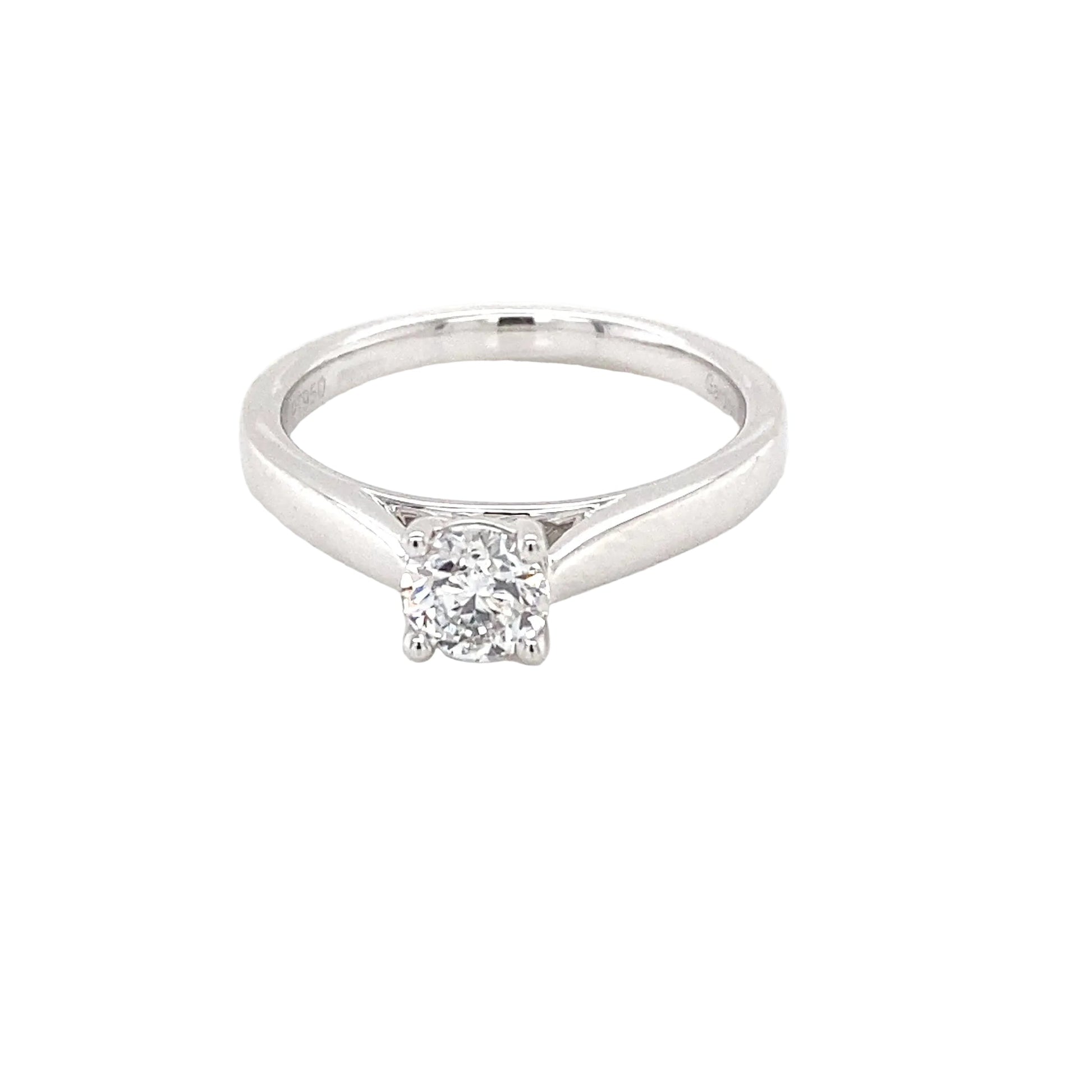Platinum Round Brilliant cut diamond solitaire ring - 0.50cts Gardiner Brothers